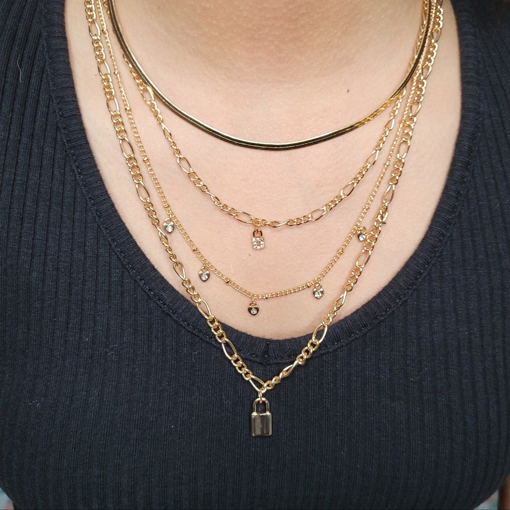 Heart and lock pendant layered necklace